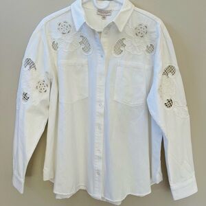 Super Natural by Secret Mission Cotton Twill Eyelet Shirt Jacket In Ecru, Sz M